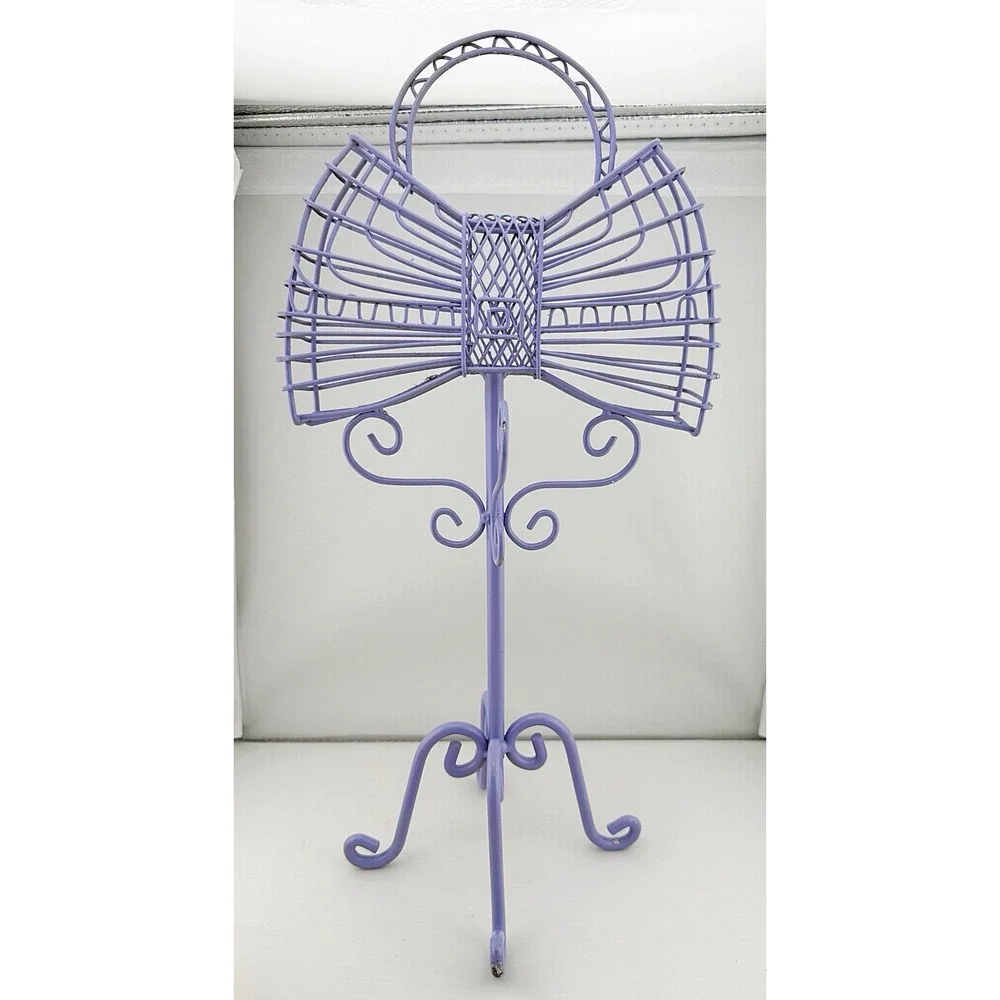 Vintage 1990 Metal Wire Purple Bow Shaped Jewelry Stand 15.5